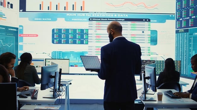 A professional investor analyzing financial data on multiple screens, with charts and graphs representing various fintech investments. The image highlights the importance of analytical skills in 'The Future of Finance: Skills for Fintech Professionals and Investors'.