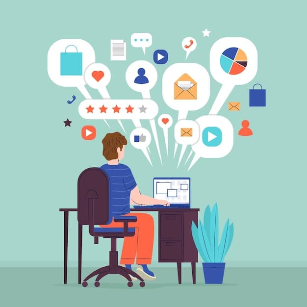 A collage of digital marketing elements: a person typing on a laptop with social media icons, SEO graphs, email marketing templates, and a shopping cart, illustrating comprehensive remote marketing.