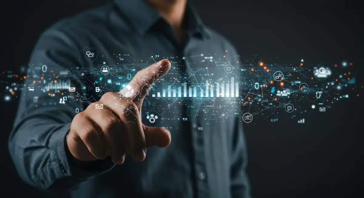 Visualization of AI data analytics and machine learning, with human interaction.