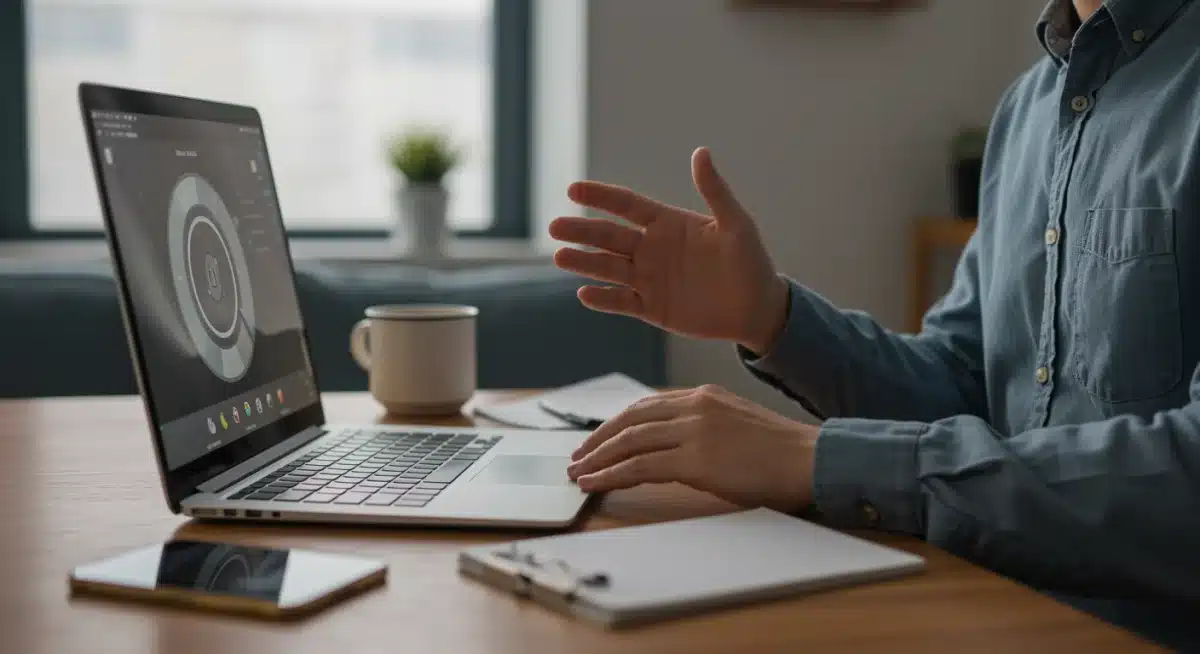 Professional engaging in a virtual meeting, demonstrating strong communication skills.