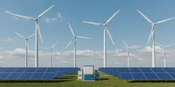 Advanced renewable energy storage system integrating wind, solar, and next-gen batteries for future grids.