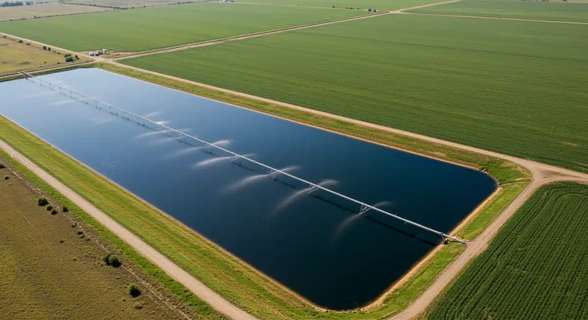 Agricultural smart irrigation with rainwater retention pond