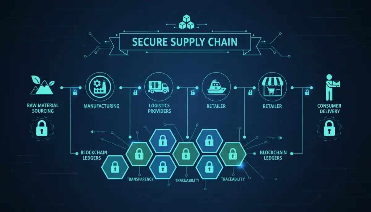 Secure blockchain-powered supply chain for enhanced traceability.