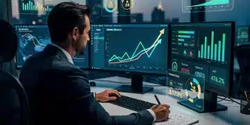 Professional analyzing data visualizations showing salary growth and career progression.