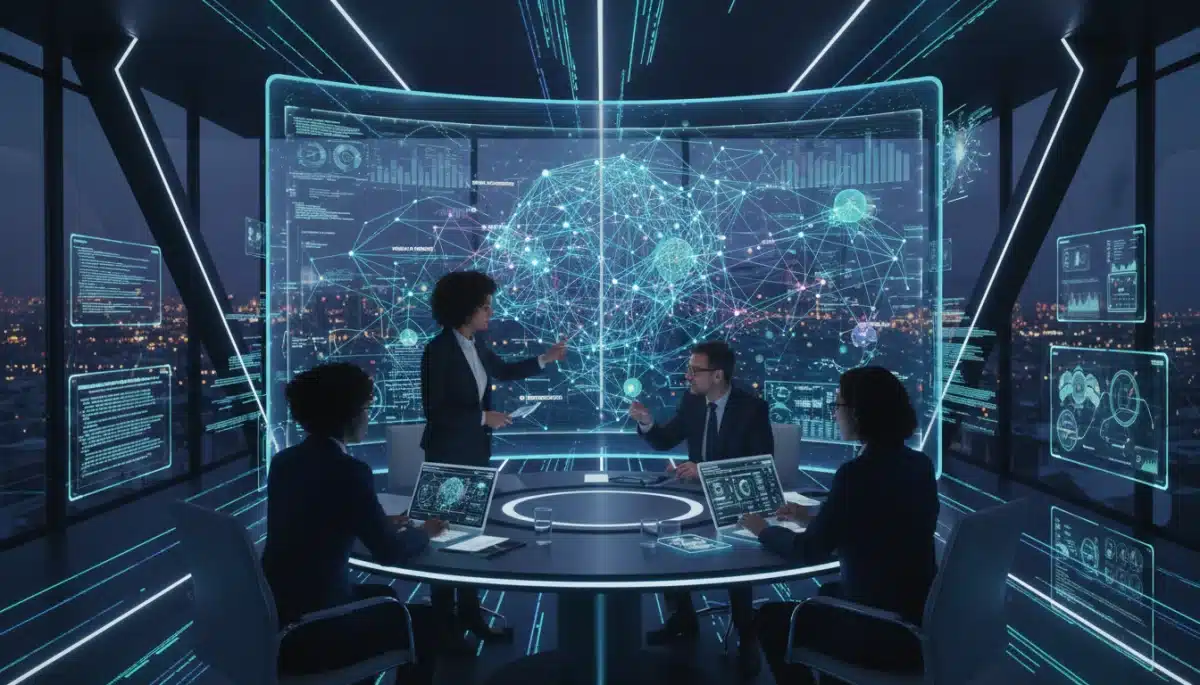 Data analytics dashboard with machine learning algorithms, representing AI competency.