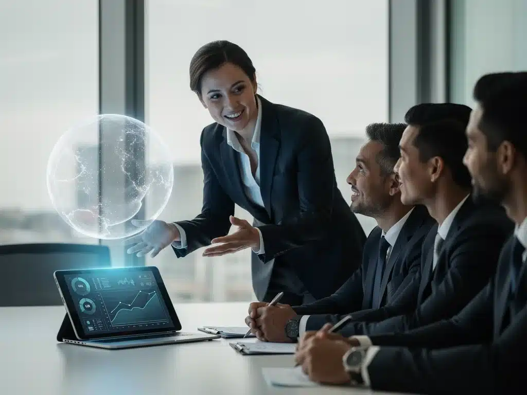 Leader facilitating human-AI team discussion, highlighting empathetic communication.