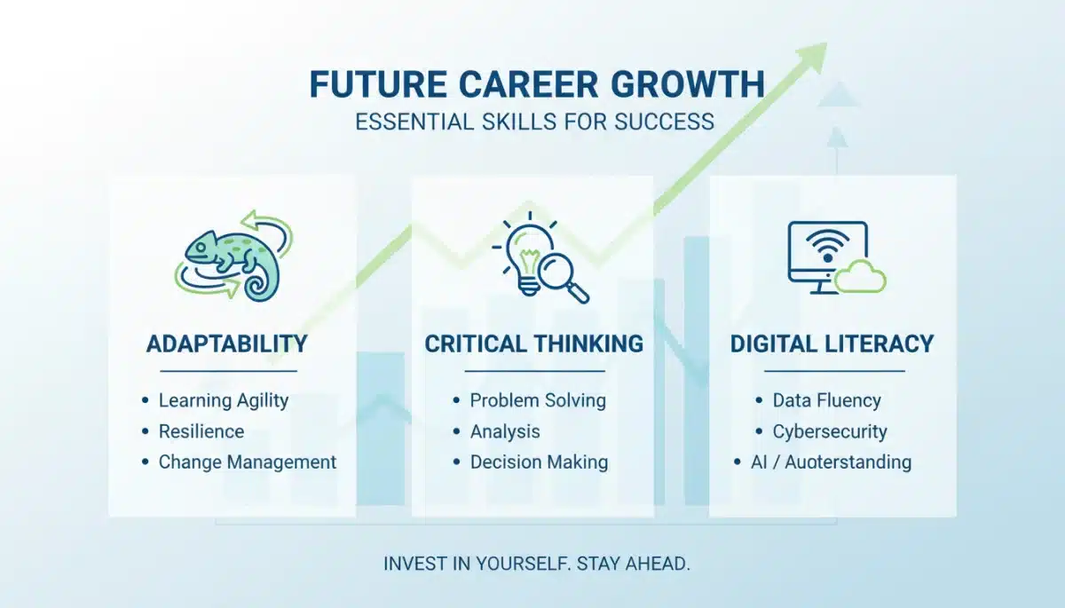 Infographic displaying essential skills for future career growth and professional development.