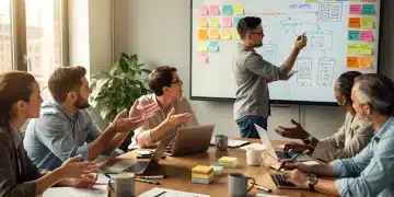 Diverse team collaborating on human-centric design thinking concepts