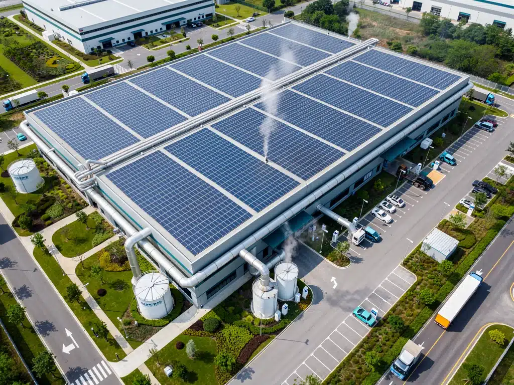 Modern industrial facility demonstrating advanced sustainable practices and environmental compliance to meet new EPA standards.