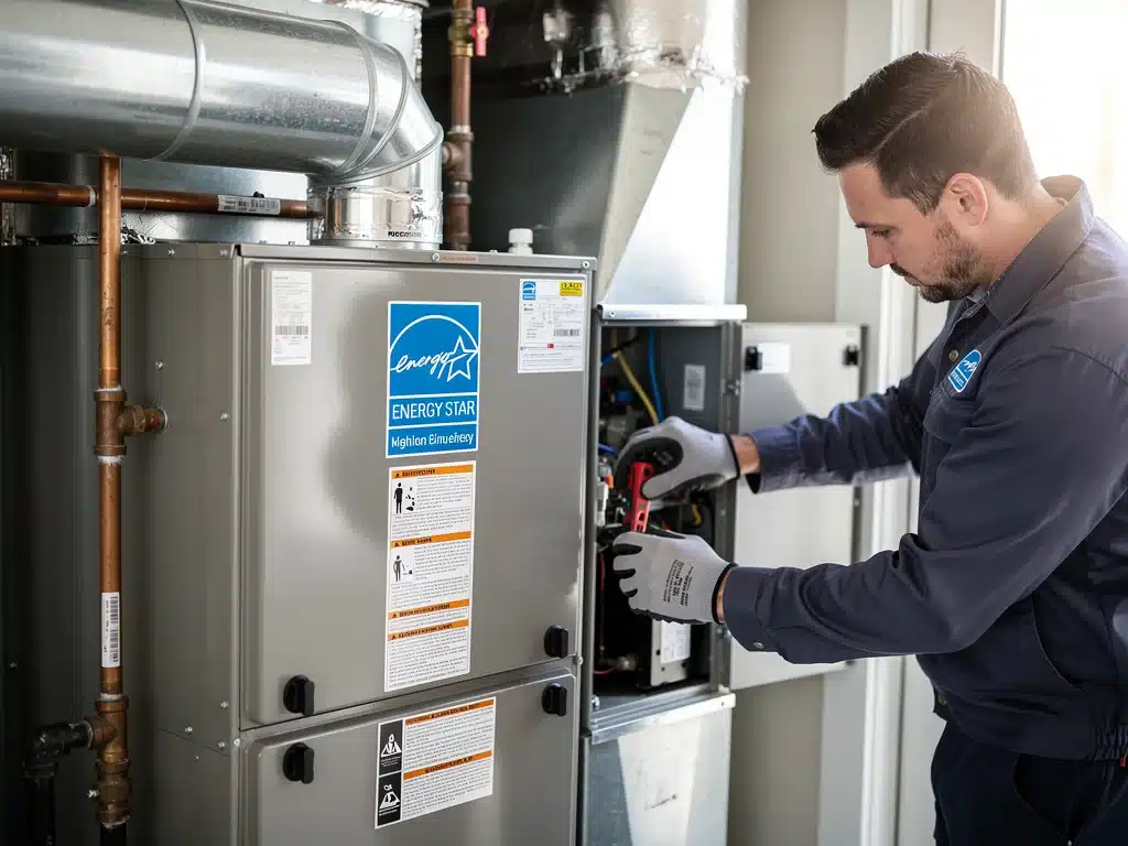 Technician installing a new high-efficiency HVAC system, qualifying for 2026 federal tax credits.